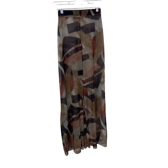 PrettyLittleThing Chocolate Abstract print wide leg mesh pants size 0 - Picture 3 of 10